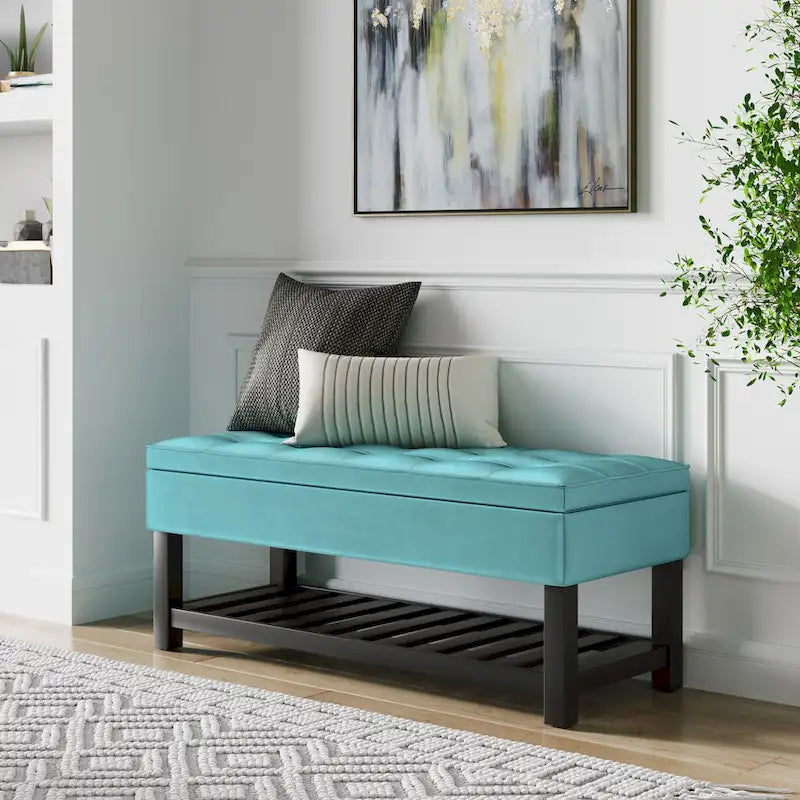 Panca pouf contenitore rettangolare trapuntata multicolore – 2 posti a sedere