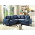 Divano sezionale a L in microfibra blu navy/acqua/grigio/vaniglia, 5 posti