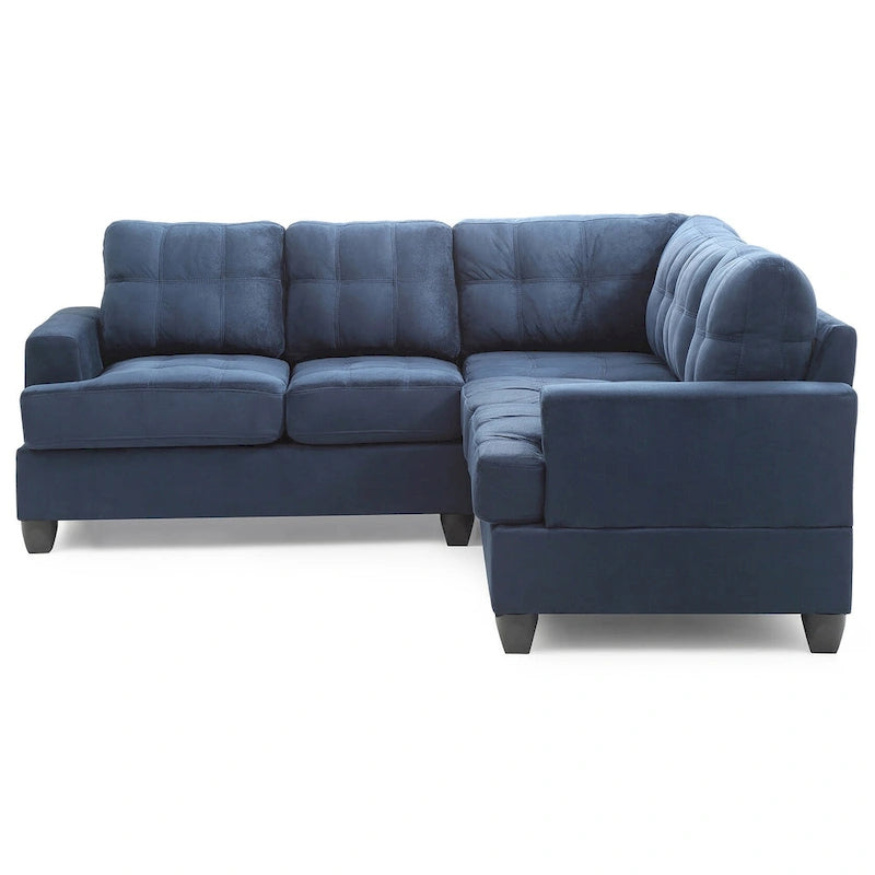 Divano sezionale a L in microfibra blu navy/acqua/grigio/vaniglia, 5 posti
