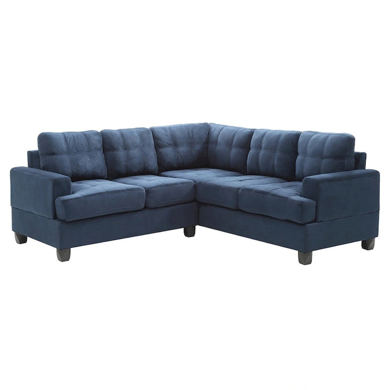 Divano sezionale a L in microfibra blu navy/acqua/grigio/vaniglia, 5 posti