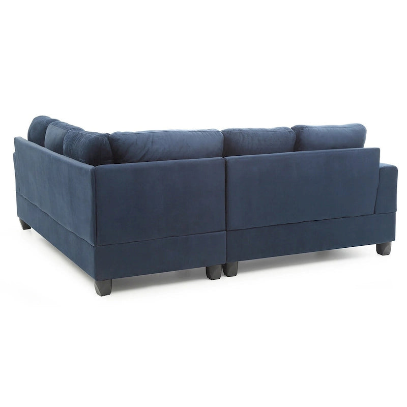 Divano sezionale a L in microfibra blu navy/acqua/grigio/vaniglia, 5 posti