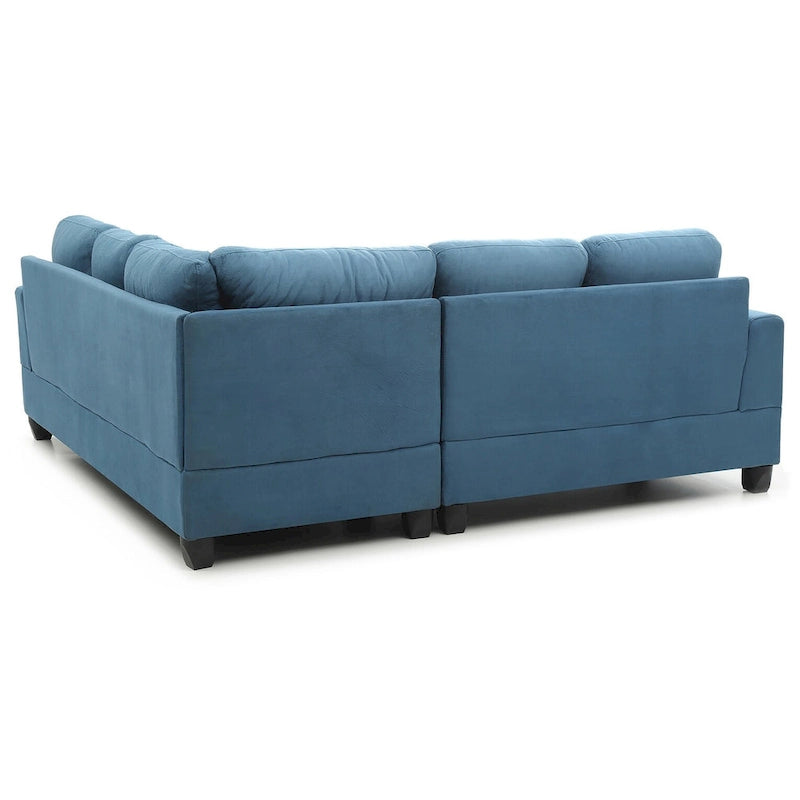 Divano sezionale a L in microfibra blu navy/acqua/grigio/vaniglia, 5 posti