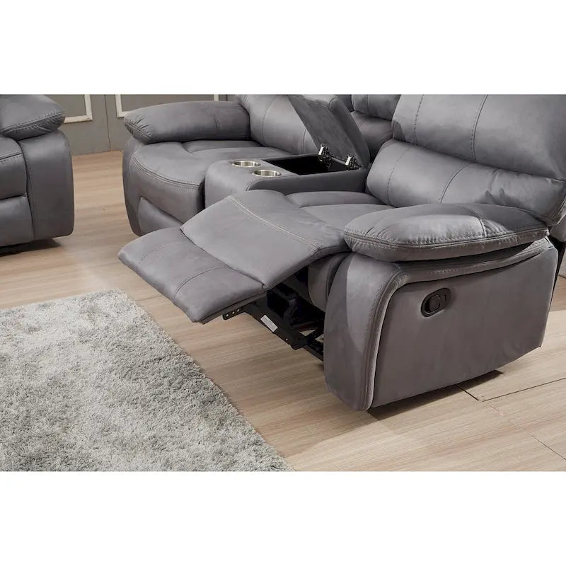 Divanetto reclinabile manuale a 2 posti in microfibra grigio/tortora con console