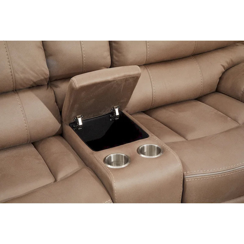 Divanetto reclinabile manuale a 2 posti in microfibra grigio/tortora con console