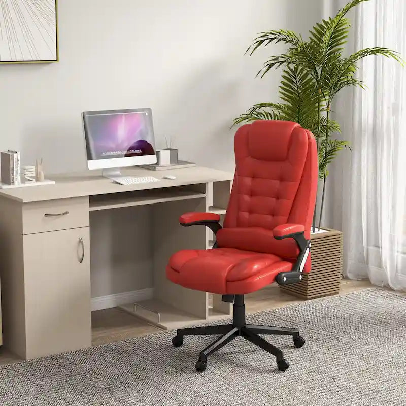 Sedia da ufficio massaggiante con schienale alto, con calore, 6 punti di vibrazione, reclinabile, Nera/Rossa/Marrone/Beige/Bianca/Blu, Singola