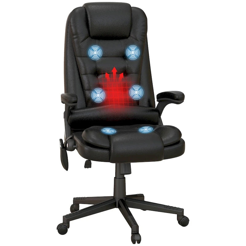 Sedia da ufficio massaggiante con schienale alto, con calore, 6 punti di vibrazione, reclinabile, Nera/Rossa/Marrone/Beige/Bianca/Blu, Singola
