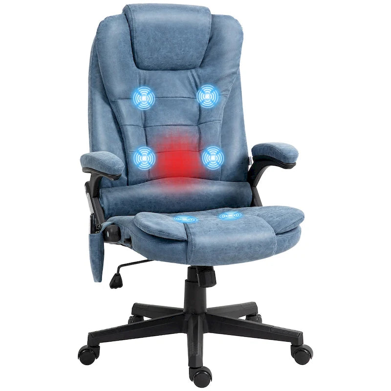 Sedia da ufficio massaggiante con schienale alto, con calore, 6 punti di vibrazione, reclinabile, Nera/Rossa/Marrone/Beige/Bianca/Blu, Singola