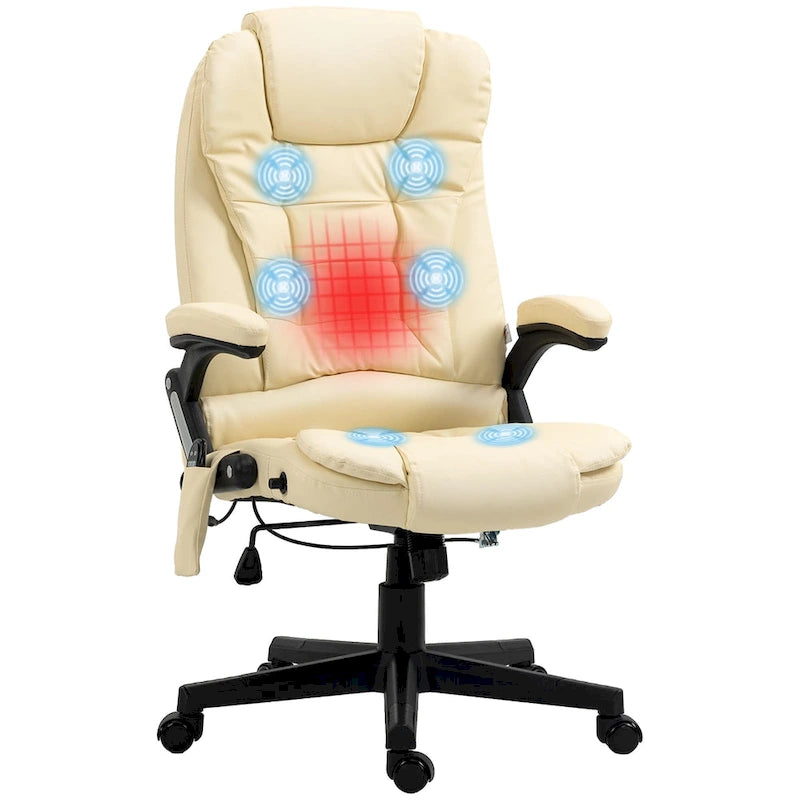 Sedia da ufficio massaggiante con schienale alto, con calore, 6 punti di vibrazione, reclinabile, Nera/Rossa/Marrone/Beige/Bianca/Blu, Singola