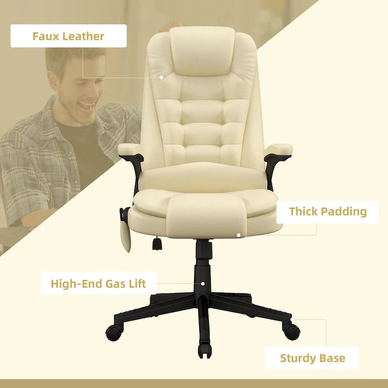 Sedia da ufficio massaggiante con schienale alto, con calore, 6 punti di vibrazione, reclinabile, Nera/Rossa/Marrone/Beige/Bianca/Blu, Singola