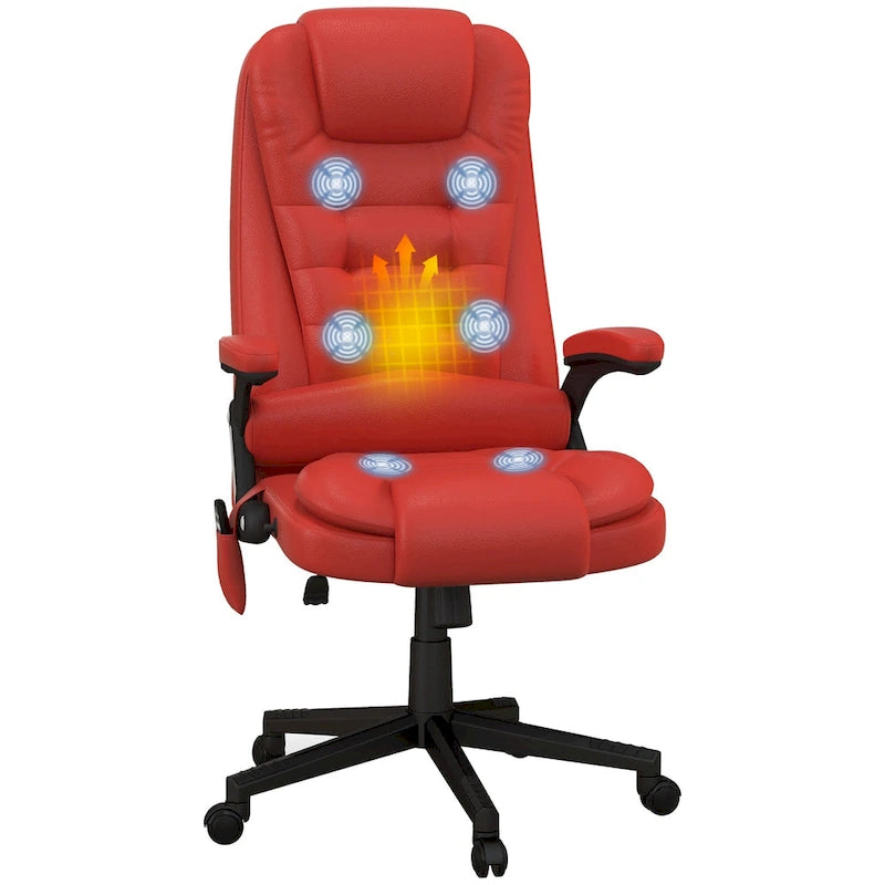 Sedia da ufficio massaggiante con schienale alto, con calore, 6 punti di vibrazione, reclinabile, Nera/Rossa/Marrone/Beige/Bianca/Blu, Singola