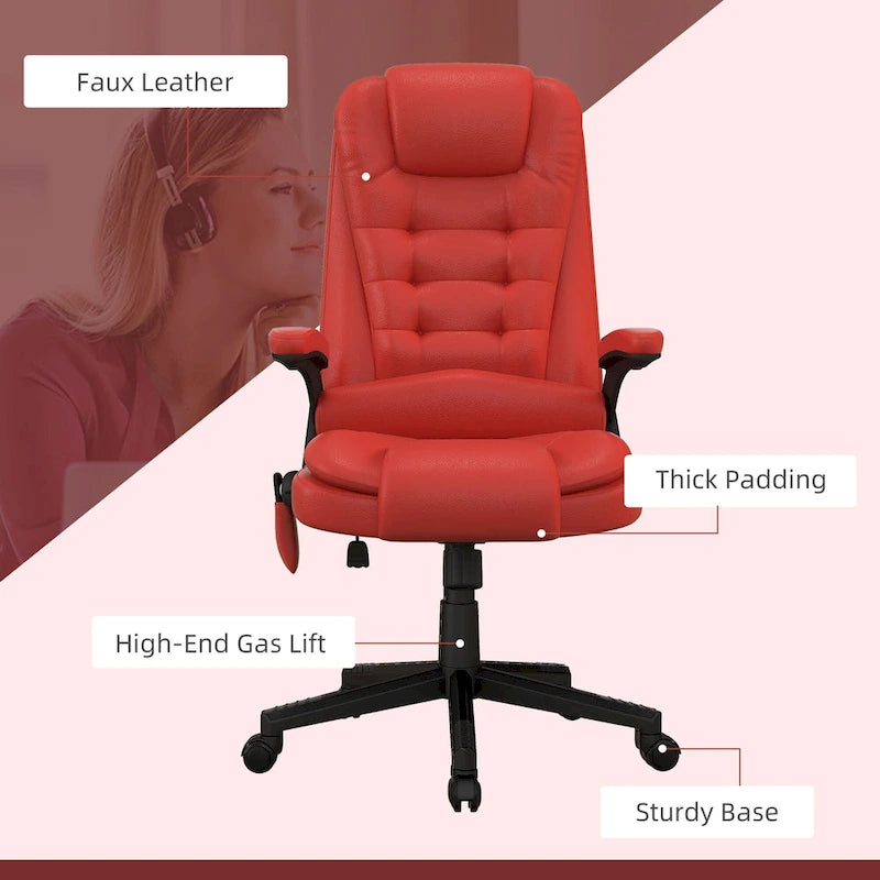 Sedia da ufficio massaggiante con schienale alto, con calore, 6 punti di vibrazione, reclinabile, Nera/Rossa/Marrone/Beige/Bianca/Blu, Singola