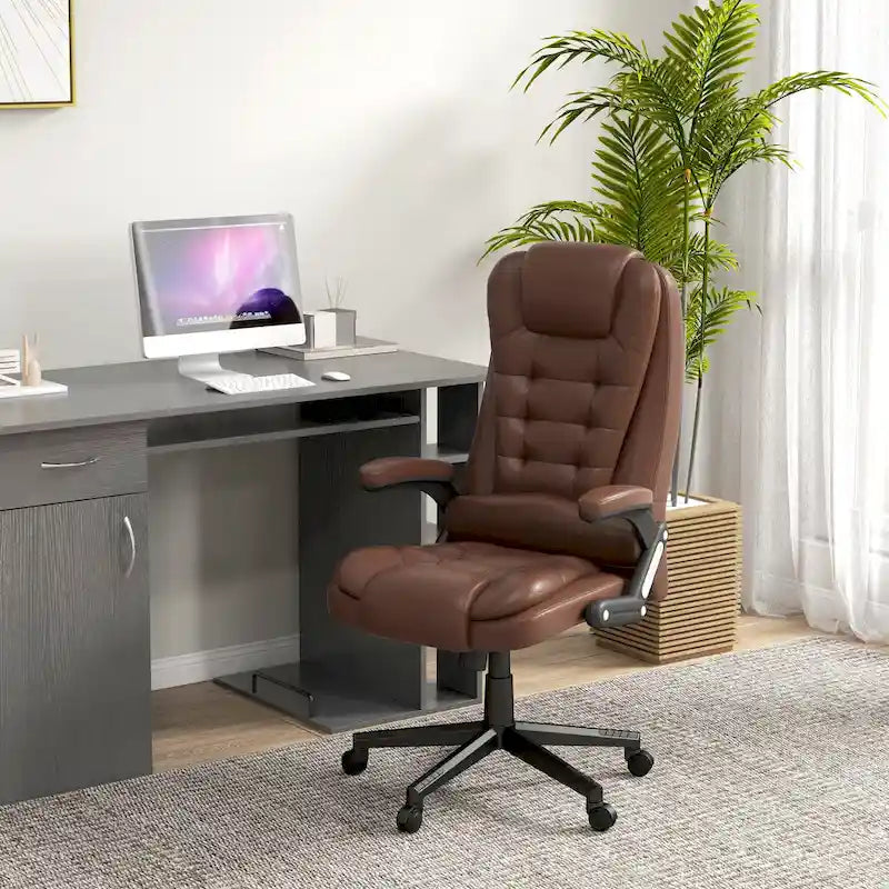 Sedia da ufficio massaggiante con schienale alto, con calore, 6 punti di vibrazione, reclinabile, Nera/Rossa/Marrone/Beige/Bianca/Blu, Singola