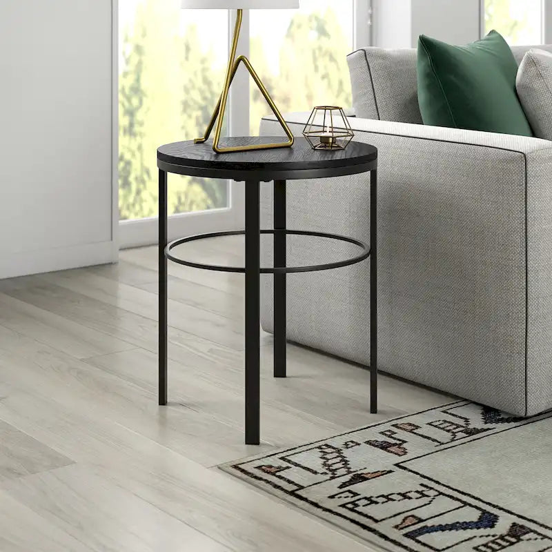 Tavolino rotondo – Bronzo brunito / Ottone, Piano a venatura nera, Per 1