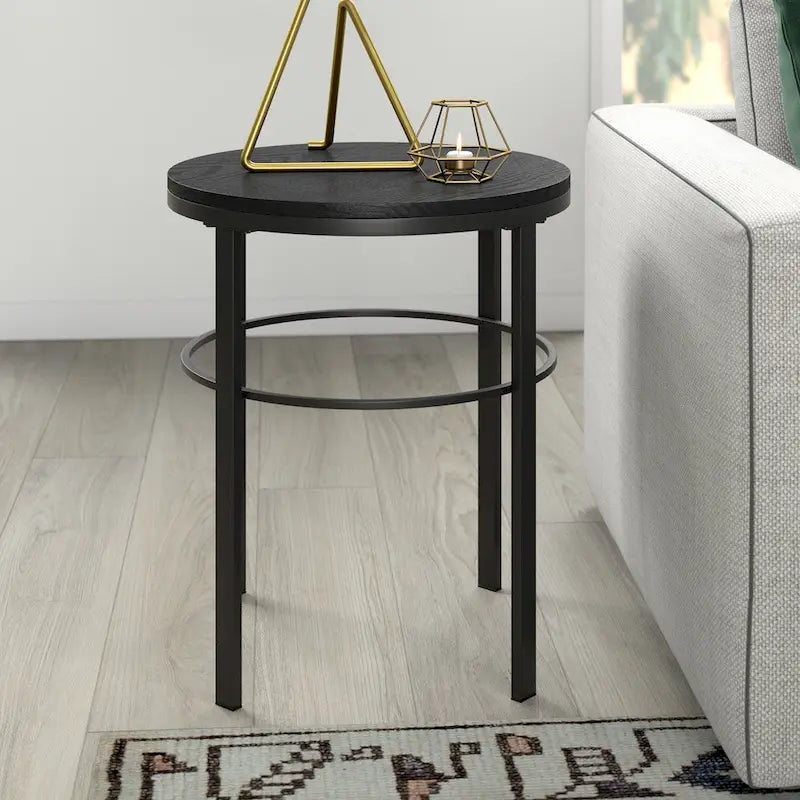 Tavolino rotondo – Bronzo brunito / Ottone, Piano a venatura nera, Per 1