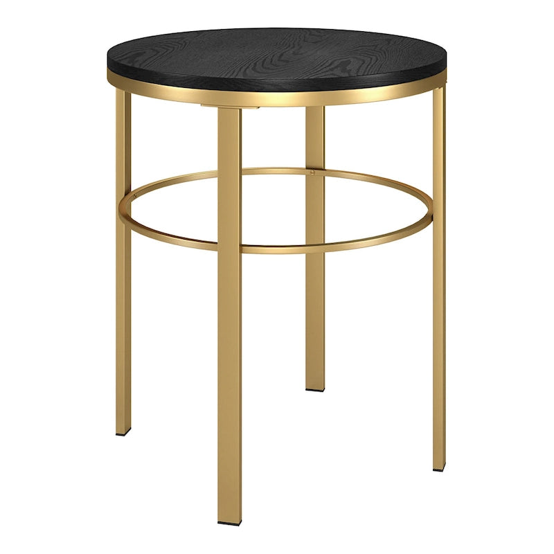 Tavolino rotondo – Bronzo brunito / Ottone, Piano a venatura nera, Per 1