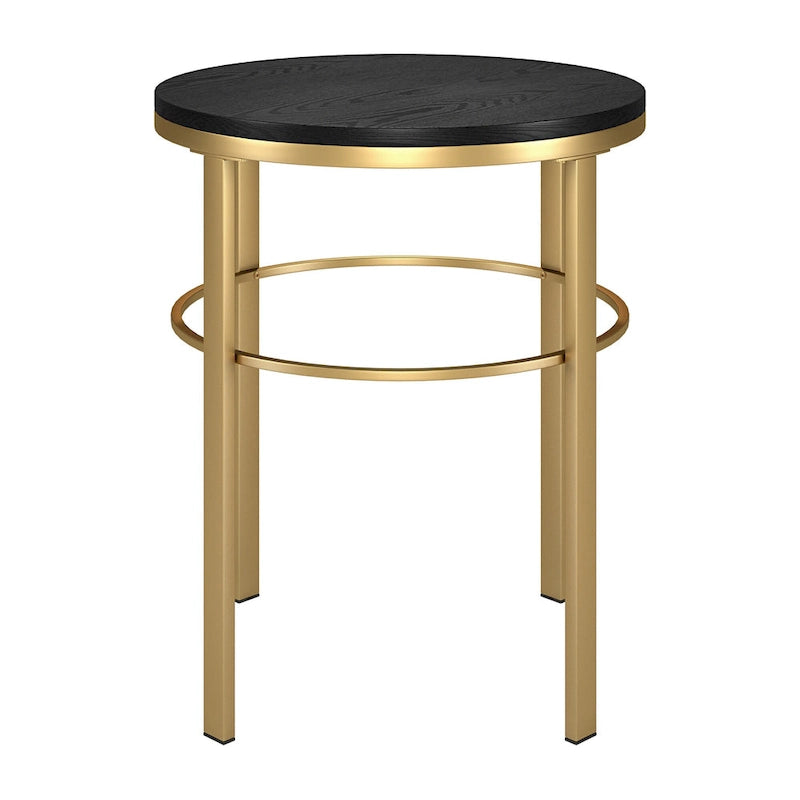 Tavolino rotondo – Bronzo brunito / Ottone, Piano a venatura nera, Per 1