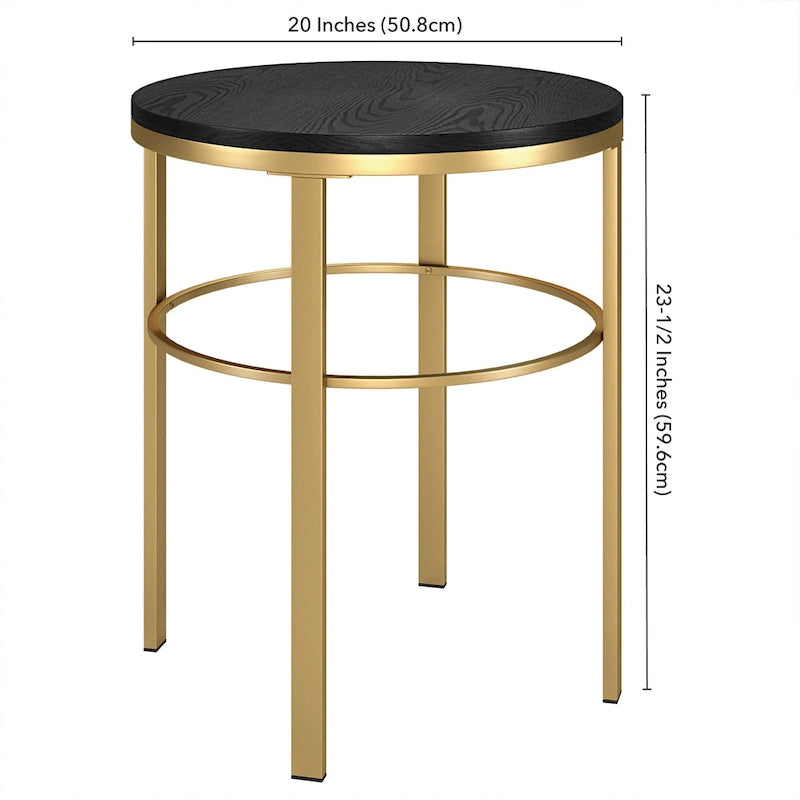 Tavolino rotondo – Bronzo brunito / Ottone, Piano a venatura nera, Per 1