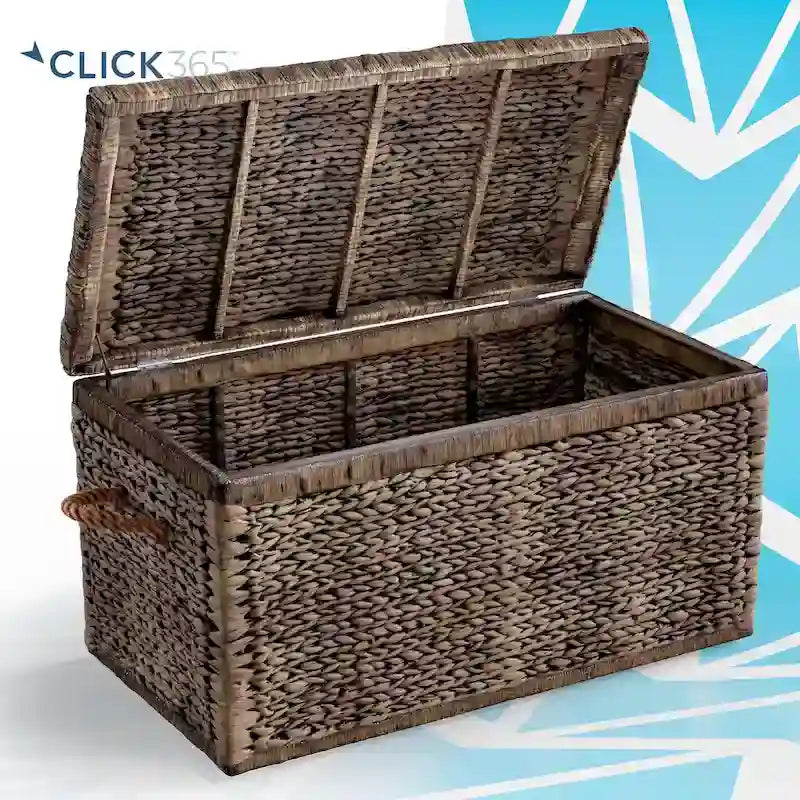 Mobili per Soggiorno in Stile Rustico – Marrone Rustico / Legno Rustico e Metallo Nero / Vimini Naturale – Cassettiera, Tavolino Laterale e Tavolino da Caffè