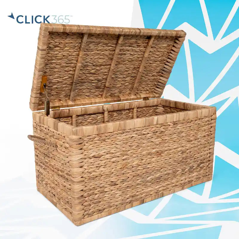 Mobili per Soggiorno in Stile Rustico – Marrone Rustico / Legno Rustico e Metallo Nero / Vimini Naturale – Cassettiera, Tavolino Laterale e Tavolino da Caffè