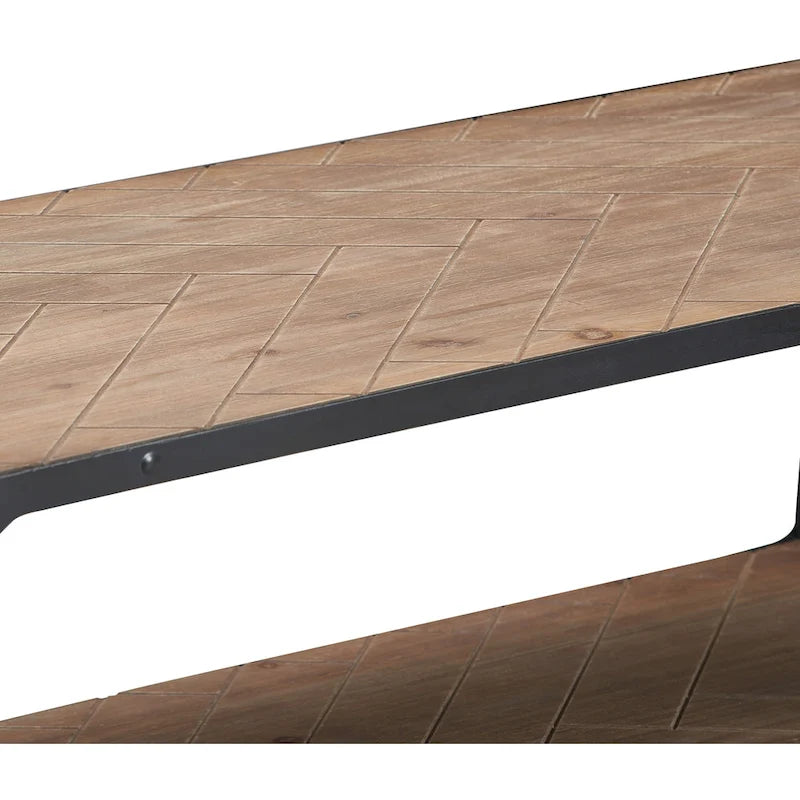 Mobili per Soggiorno in Stile Rustico – Marrone Rustico / Legno Rustico e Metallo Nero / Vimini Naturale – Cassettiera, Tavolino Laterale e Tavolino da Caffè