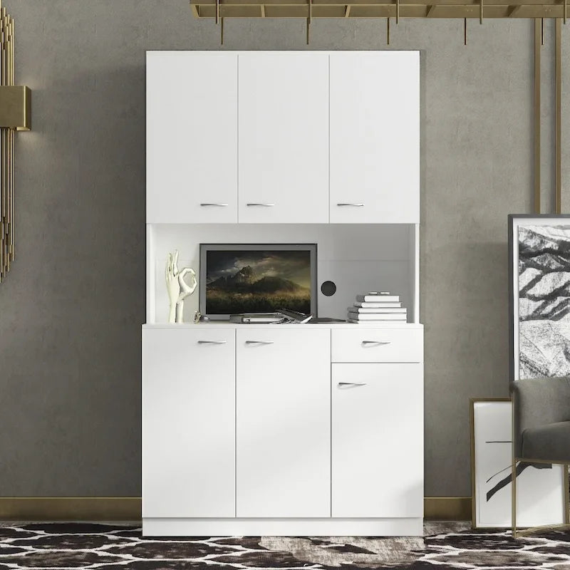 Armadio a 6 ante con cassetto e vano a giorno Marrone / Noce / Bianco / Nero / Naturale