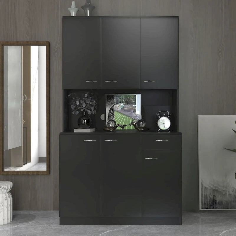 Armadio a 6 ante con cassetto e vano a giorno Marrone / Noce / Bianco / Nero / Naturale