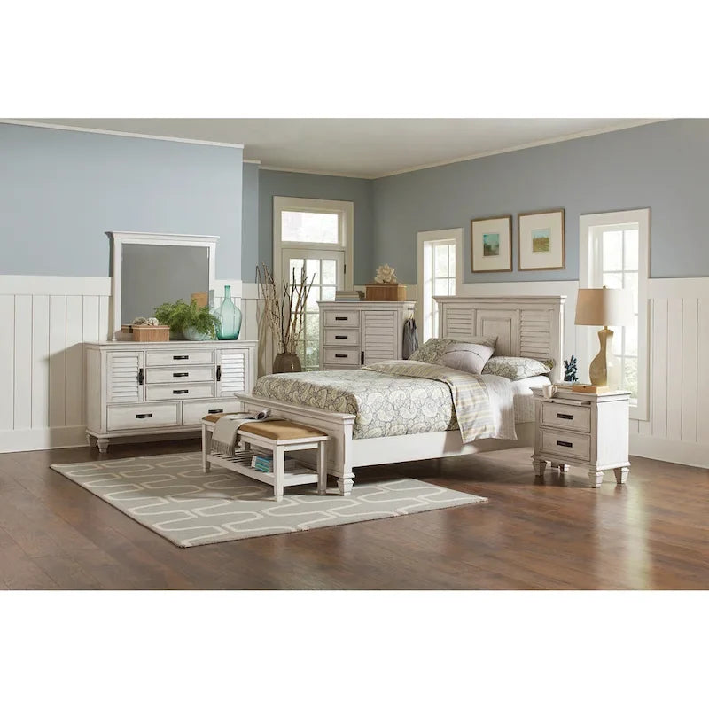 Set camera da letto 4 pezzi con pannelli a persiana bianco antico per 1-2 persone (matrimoniale/king size)