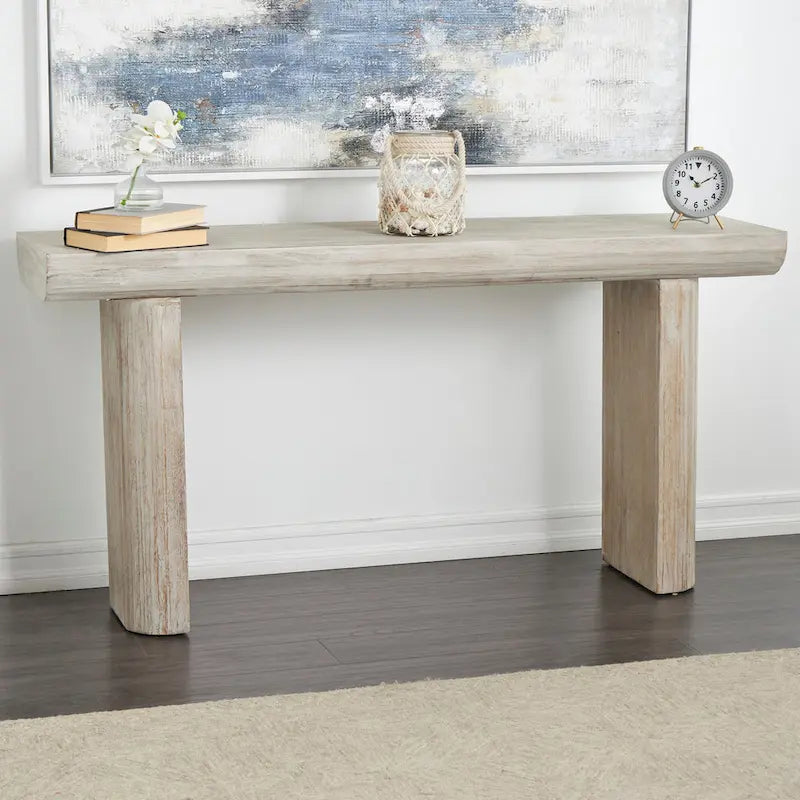 Consolle in Legno Beige con Gambe a Blocco | 160 cm L x 40 cm P x 80,5 cm H | 1 Persona