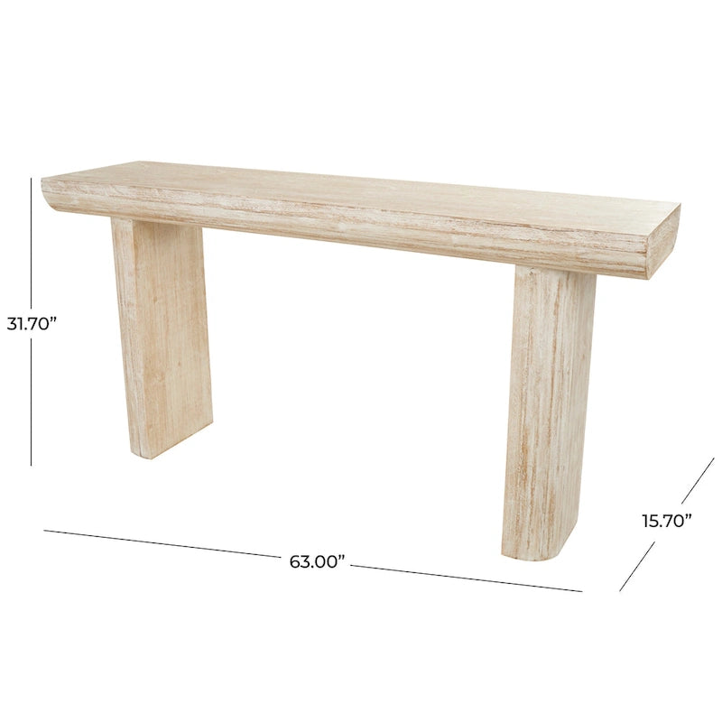 Consolle in Legno Beige con Gambe a Blocco | 160 cm L x 40 cm P x 80,5 cm H | 1 Persona