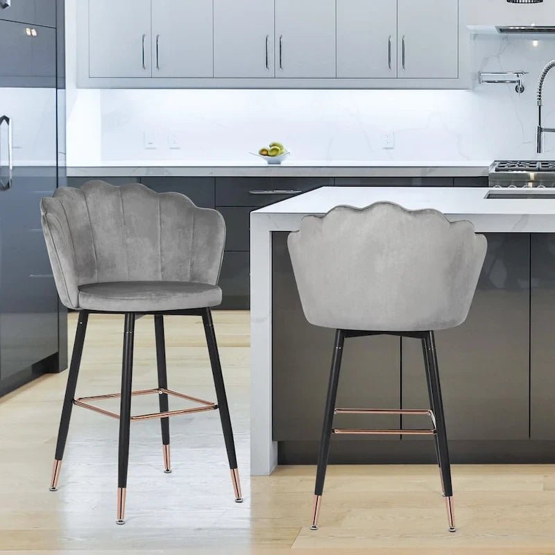 Sgabello da bar in velluto blu navy/grigio, set da 2