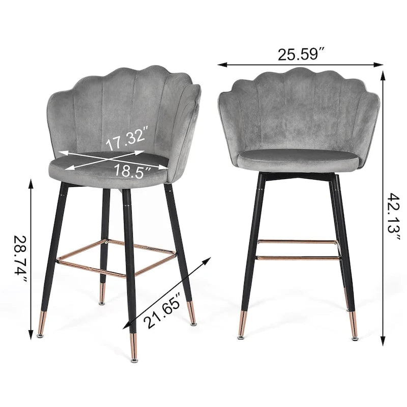 Sgabello da bar in velluto blu navy/grigio, set da 2