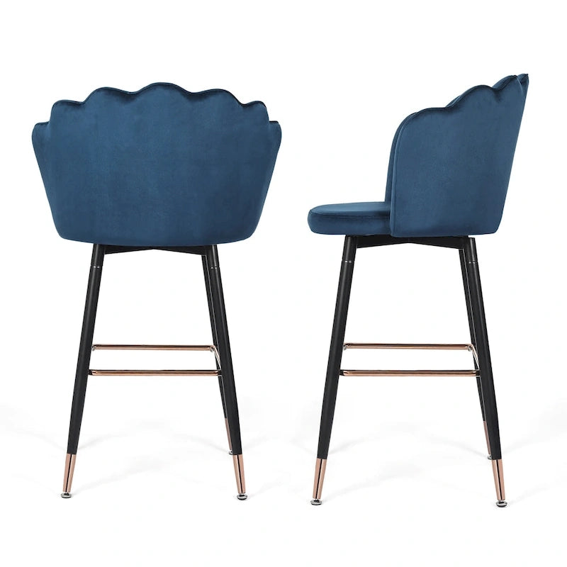 Sgabello da bar in velluto blu navy/grigio, set da 2
