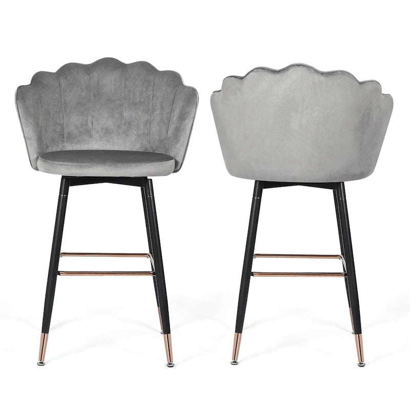 Sgabello da bar in velluto blu navy/grigio, set da 2
