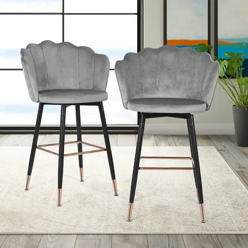 Sgabello da bar in velluto blu navy/grigio, set da 2
