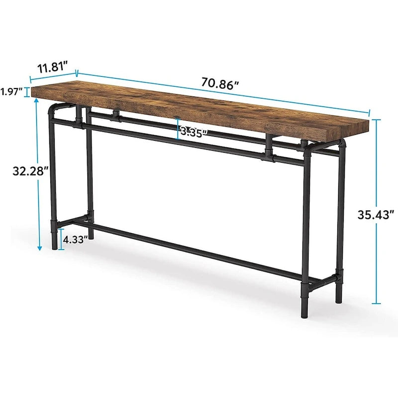Consolle marrone rustico e nero, piano in legno, stile industriale, montaggio da 1 persona