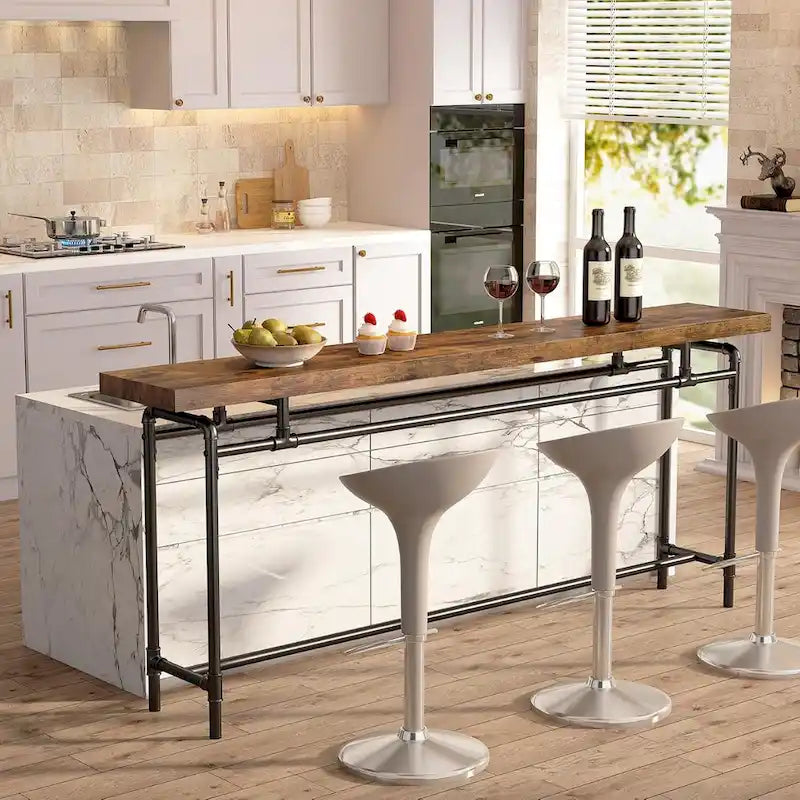 Consolle marrone rustico e nero, piano in legno, stile industriale, montaggio da 1 persona