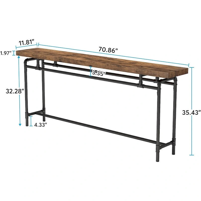 Consolle marrone rustico e nero, piano in legno, stile industriale, montaggio da 1 persona