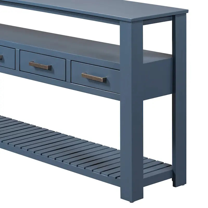 Tavolo Consolle con 4 Cassetti e 2 Ripiani – Nero / Blu Marino / Bianco, Posti a Sedere per 2