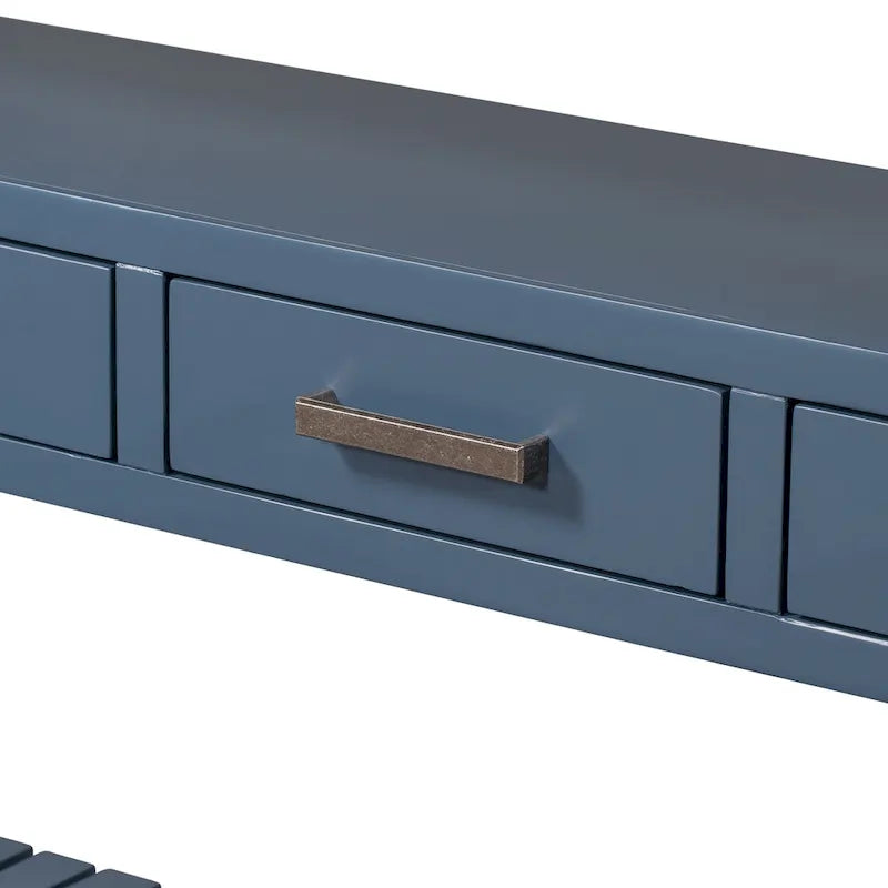 Tavolo Consolle con 4 Cassetti e 2 Ripiani – Nero / Blu Marino / Bianco, Posti a Sedere per 2