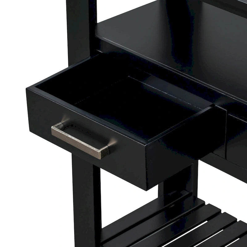 Tavolo Consolle con 4 Cassetti e 2 Ripiani – Nero / Blu Marino / Bianco, Posti a Sedere per 2