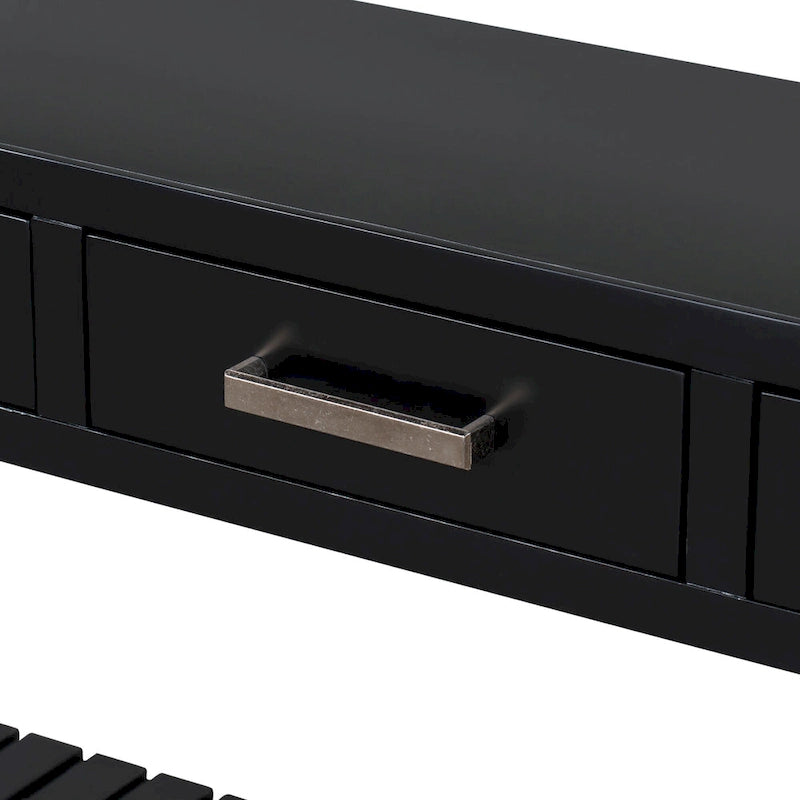 Tavolo Consolle con 4 Cassetti e 2 Ripiani – Nero / Blu Marino / Bianco, Posti a Sedere per 2
