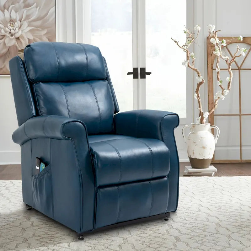 Poltrona reclinabile con sollevamento e massaggio in similpelle Marrone/Blu/Nero – 1 persona