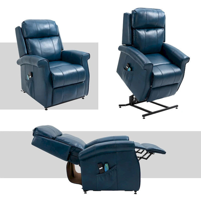 Poltrona reclinabile con sollevamento e massaggio in similpelle Marrone/Blu/Nero – 1 persona