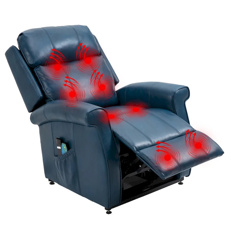 Poltrona reclinabile con sollevamento e massaggio in similpelle Marrone/Blu/Nero – 1 persona