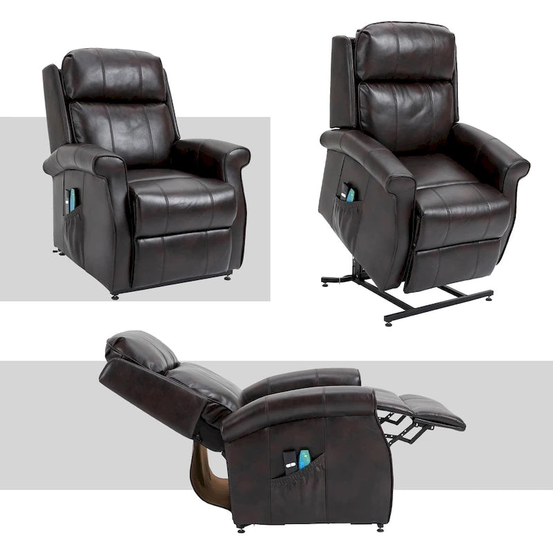 Poltrona reclinabile con sollevamento e massaggio in similpelle Marrone/Blu/Nero – 1 persona