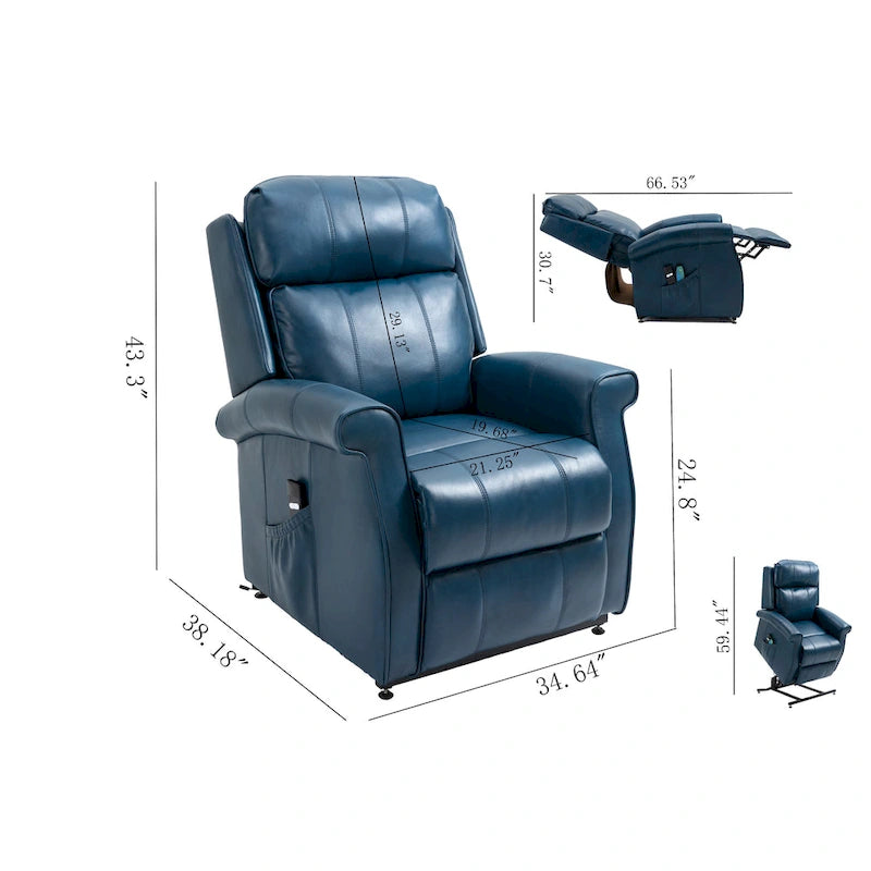 Poltrona reclinabile con sollevamento e massaggio in similpelle Marrone/Blu/Nero – 1 persona