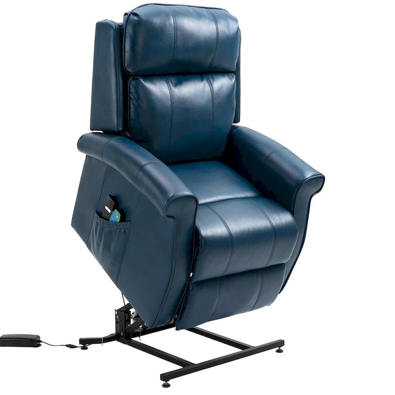 Poltrona reclinabile con sollevamento e massaggio in similpelle Marrone/Blu/Nero – 1 persona