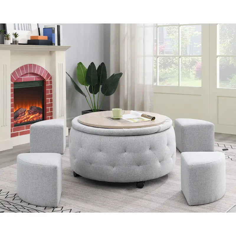 Set di pouf contenitori rotondi grigio scuro / grigio chiaro, 1+4 pezzi