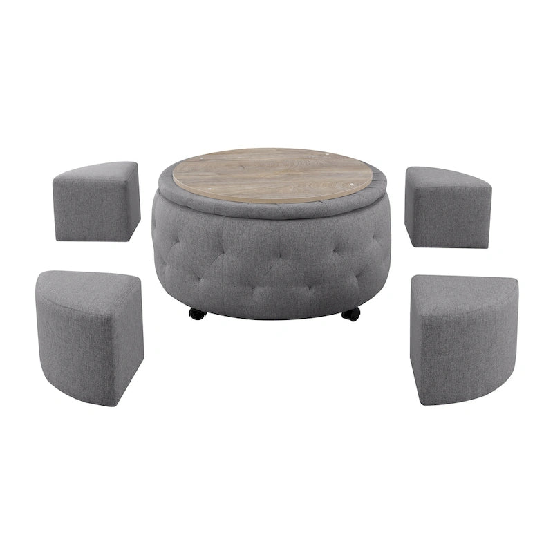 Set di pouf contenitori rotondi grigio scuro / grigio chiaro, 1+4 pezzi
