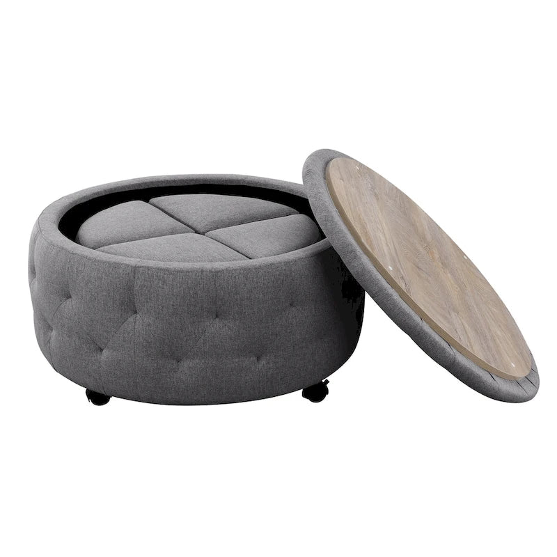 Set di pouf contenitori rotondi grigio scuro / grigio chiaro, 1+4 pezzi